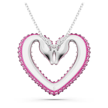 Una pendant, Heart, Medium, Pink, Rhodium plated - Swarovski, 5646571