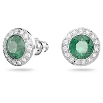 Angelic stud earrings, Round shape, Pavé, Green, Rhodium plated - Swarovski, 5646714