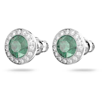Angelic stud earrings, Round shape, Pavé, Green, Rhodium plated - Swarovski, 5646714