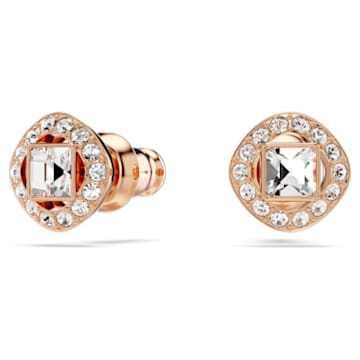 Angelic stud earrings, Square cut, Pavé, White, Rose gold-tone plated - Swarovski, 5646716