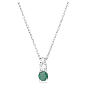 Attract Trilogy pendant, Round cut, Green, Rhodium plated - Swarovski, 5646717