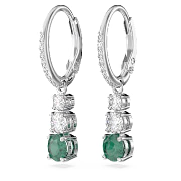 Pendants d'oreilles Attract Trilogy, Coupe ronde, Vertes, Métal rhodié - Swarovski, 5646718