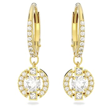 Swarovski Sparkling Dance drop earrings, Round cut, White, Gold-tone plated - Swarovski, 5646733