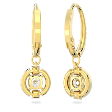Swarovski Sparkling Dance drop earrings, Round shape, Pavé, White, Gold-tone plated - Swarovski, 5646733