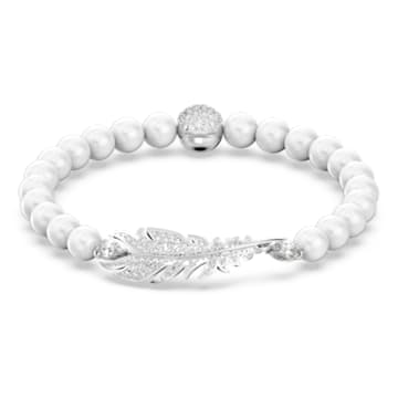 Nice bracelet, Feather, White, Rhodium plated - Swarovski, 5646744