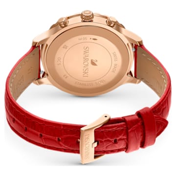 Octea Lux Chrono watch, Swiss Made, Leather strap, Red, Rose gold-tone finish - Swarovski, 5646975