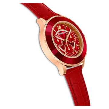 Octea Lux Chrono watch, Swiss Made, Leather strap, Red, Rose gold-tone finish - Swarovski, 5646975