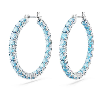 Anneaux d'oreilles Matrix, Coupe ronde, Bleues, Métal rhodié - Swarovski, 5647446