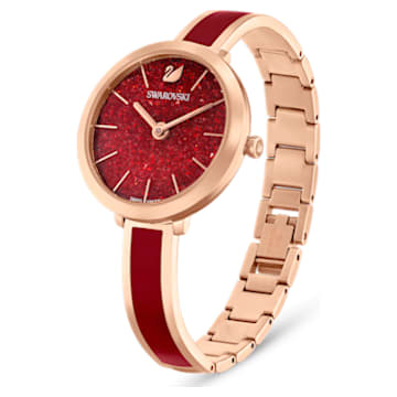 Crystalline Delight watch, Swiss Made, Metal bracelet, Red, Rose gold-tone finish - Swarovski, 5647455