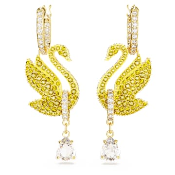 Długie kolczyki Swarovski Iconic Swan, Swan, Żółte, Powłoka w odcieniu złota - Swarovski, 5647543