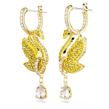Swarovski Iconic Swan Drop-Ohrhänger, Schwan, Gelb, Goldlegierungsschicht - Swarovski, 5647543