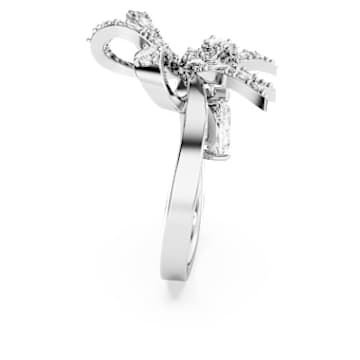 Volta cocktail ring, Bow, White, Rhodium plated - Swarovski, 5647560