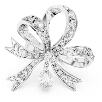 Pierścionek koktajlowy Volta, Kokarda, Duży, Biały, Powłoka z rodu - Swarovski, 5647566