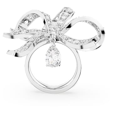 Anillo de cóctel Volta, Lazo, Grande, Blanco, Baño de rodio - Swarovski, 5647566
