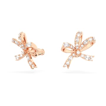 Pendientes de botón Volta, Lazo, Pequeños, Blancos, Baño tono oro rosa - Swarovski, 5647572