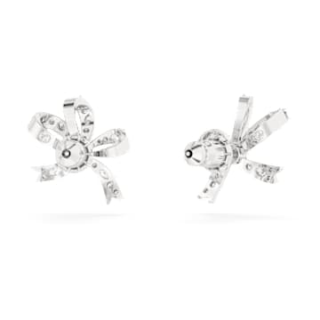 Volta stud earrings, Bow, Small, White, Rhodium plated - Swarovski, 5647579