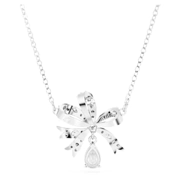 Volta necklace, Bow, Small, White, Rhodium plated - Swarovski, 5647583