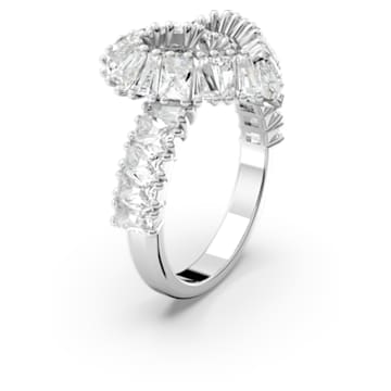 Koktejlový prsten Matrix, Různé výbrusy, Srdce, Bílá, Pokoveno rhodiem - Swarovski, 5647590