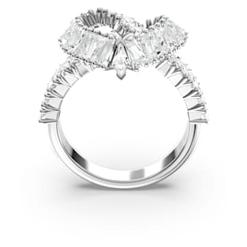 Matrix cocktail ring, Mixed cuts, Heart, White, Rhodium plated - Swarovski, 5647590