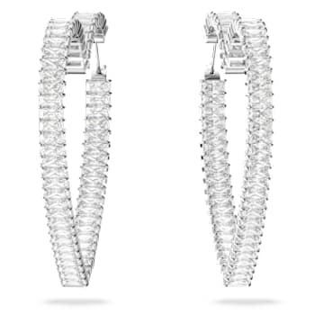 Matrix hoop earrings, Heart, Large, White, Rhodium plated - Swarovski, 5647591