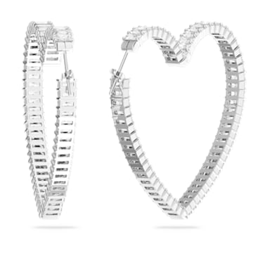 Matrix hoop earrings, Heart, Large, White, Rhodium plated - Swarovski, 5647591