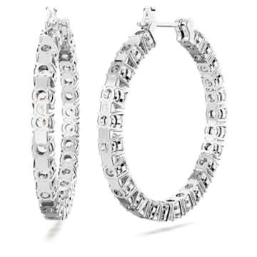 Matrix hoop earrings, Round cut, White, Rhodium plated - Swarovski, 5647715