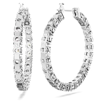 Pendientes de aro Matrix, Talla redonda, Blancos, Baño de rodio - Swarovski, 5647715