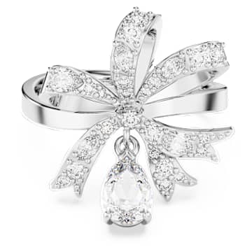 Volta cocktail ring, Bow, White, Rhodium plated - Swarovski, 5647722