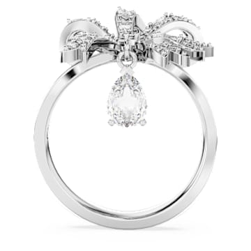 Volta cocktail ring, Bow, White, Rhodium plated - Swarovski, 5647726