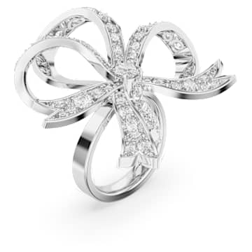 Volta cocktail ring, Bow, Large, White, Rhodium plated - Swarovski, 5647731