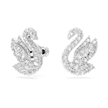 Swarovski Iconic Swan stud earrings, Swan, White, Rhodium plated - Swarovski, 5647873