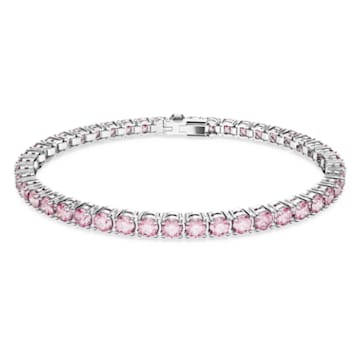 Matrix Tennis bracelet, Round cut, Small, Pink, Rhodium plated - Swarovski, 5648931