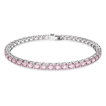 Matrix Tennis bracelet, Round cut, Small, Pink, Rhodium plated by SWAROVSKI