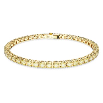Swarovski Matrix Tennis bracelet, Round cut, Yellow, Gold-tone plated