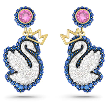 Długie kolczyki Pop Swan, Swan, Niebieskie, Powłoka w odcieniu złota - Swarovski, 5649196