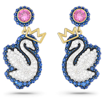 Pop Swan drop earrings, Swan, Blue, Gold-tone plated - Swarovski, 5649196