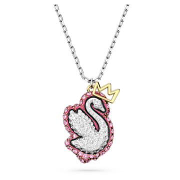 Pop Swan pendant, Swan, Pink, Rhodium plated - Swarovski, 5649200