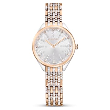 Zegarek Attract, Swiss Made, Oprawa brukowa, Metalowa bransoleta, W odcieniu różowego złota, Wykończenie z różnobarwnych metali - Swarovski, 5649987