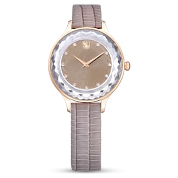 Octea Nova Uhr, Schweizer Produktion, Lederarmband, Beige, Roségoldfarbenes Finish - Swarovski, 5649999