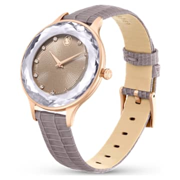 Zegarek Octea Nova, Swiss Made, Skórzany pasek, Beżowy, Powłoka w odcieniu różowego złota - Swarovski, 5649999