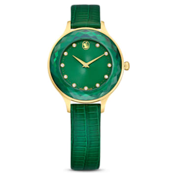Zegarek Octea Nova, Swiss Made, Skórzany pasek, Zielony, Powłoka w odcieniu złota - Swarovski, 5650005