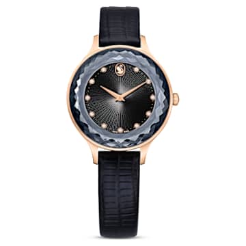 Octea Nova Uhr, Schweizer Produktion, Lederarmband, Schwarz, Roségoldfarbenes Finish - Swarovski, 5650033