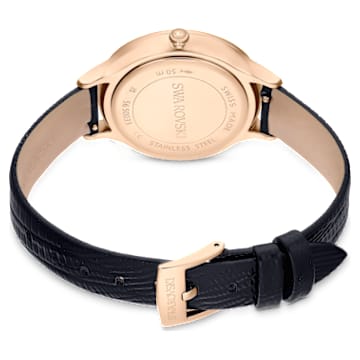 Octea Nova watch, Swiss Made, Leather strap, Black, Rose gold-tone finish - Swarovski, 5650033