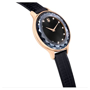 Zegarek Octea Nova, Swiss Made, Skórzany pasek, Czarny, Powłoka w odcieniu różowego złota - Swarovski, 5650033