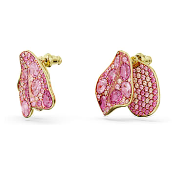 Florere stud earrings, Asymmetrical design, Flower, Pink, Gold-tone plated - Swarovski, 5650561