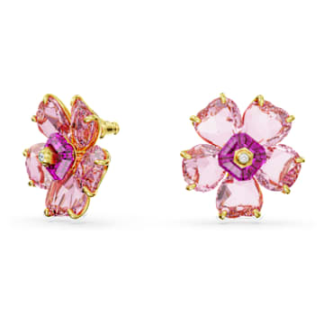 Florere stud earrings, Flower, Pink, Gold-tone plated - Swarovski, 5650563