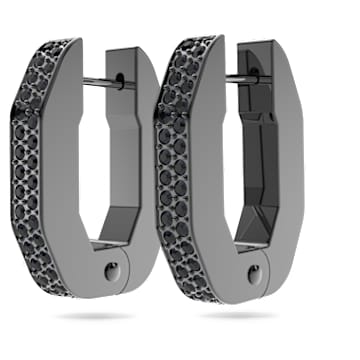 Kruhové náušnice Dextera, Osmihranný tvar, Malé, Černé, Pokoveno rutheniem - Swarovski, 5651323