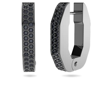 Orecchini a cerchio Dextera, Forma ottagonale, Piccoli, Neri, Placcato rutenio - Swarovski, 5651323