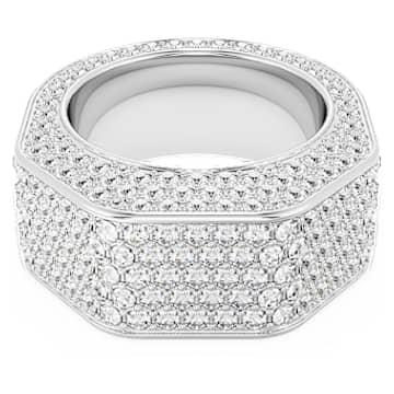 Dextera cocktail ring, Octagon shape, Pavé, White, Rhodium plated 