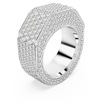 Dextera ring, Octagon shape, Pavé, White, Rhodium plated - Swarovski, 5651366